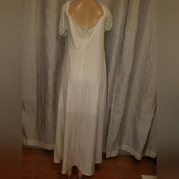 Summer Puff Sleeve Floral Split Maxi Dress White 2XL - Picture 10 of 13